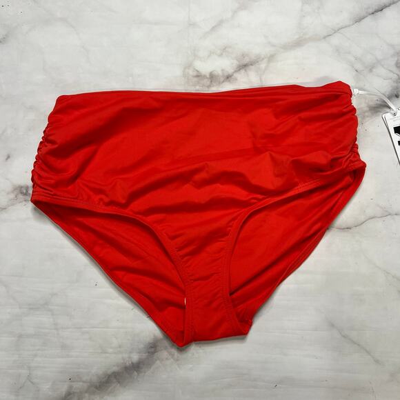 Anne Cole High Waist Bikini Bottom Spice Red Size M Convertible 3-way Shirred - Picture 2 of 5